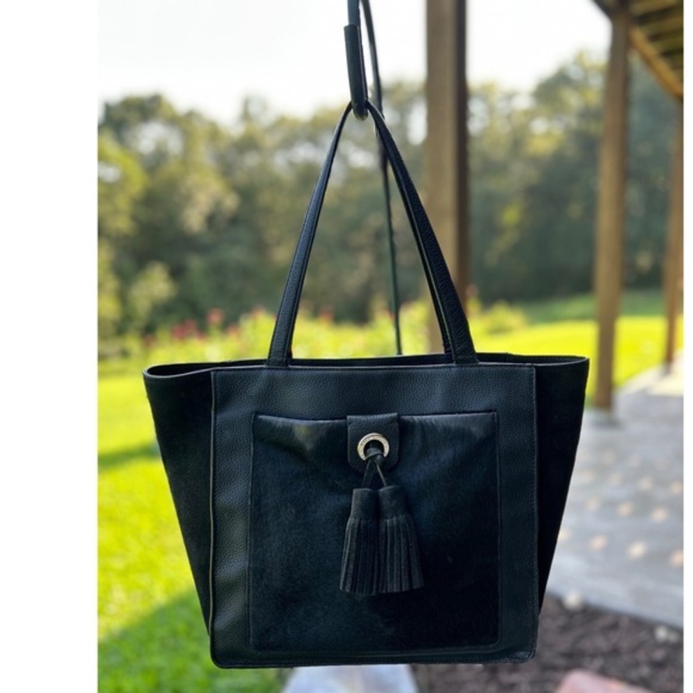 Kate Spade Kassandra Sequoia Avenue Black Leather Tassel Tote‎ WKRU5427